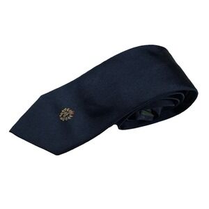 Lauren Ralph Lauren Solid‎ Navy Blue 100% Silk NeckTie RLL Logo Designer EUC